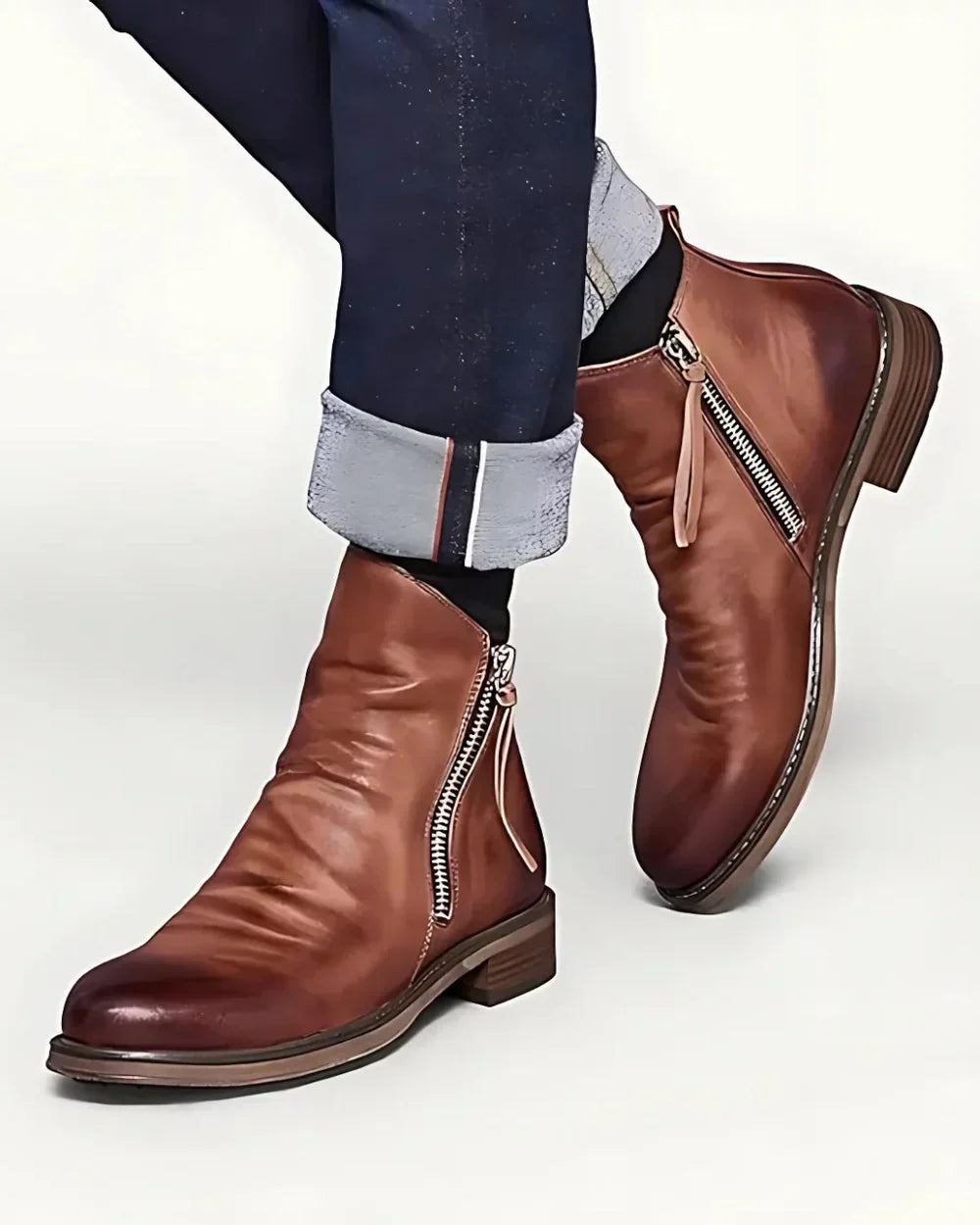 Steve | Leather Ankle Boots with Side Zip