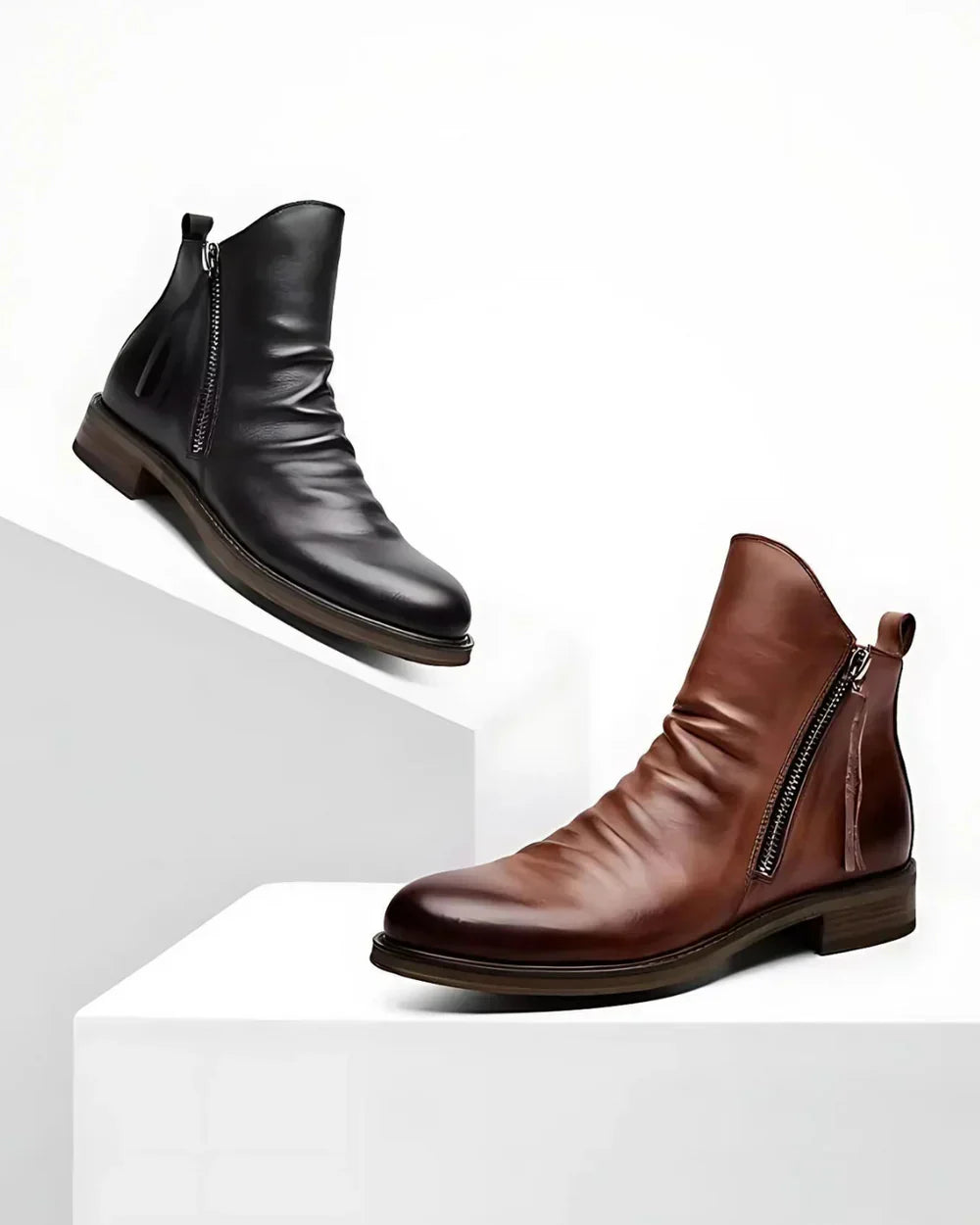 Steve | Leather Ankle Boots with Side Zip