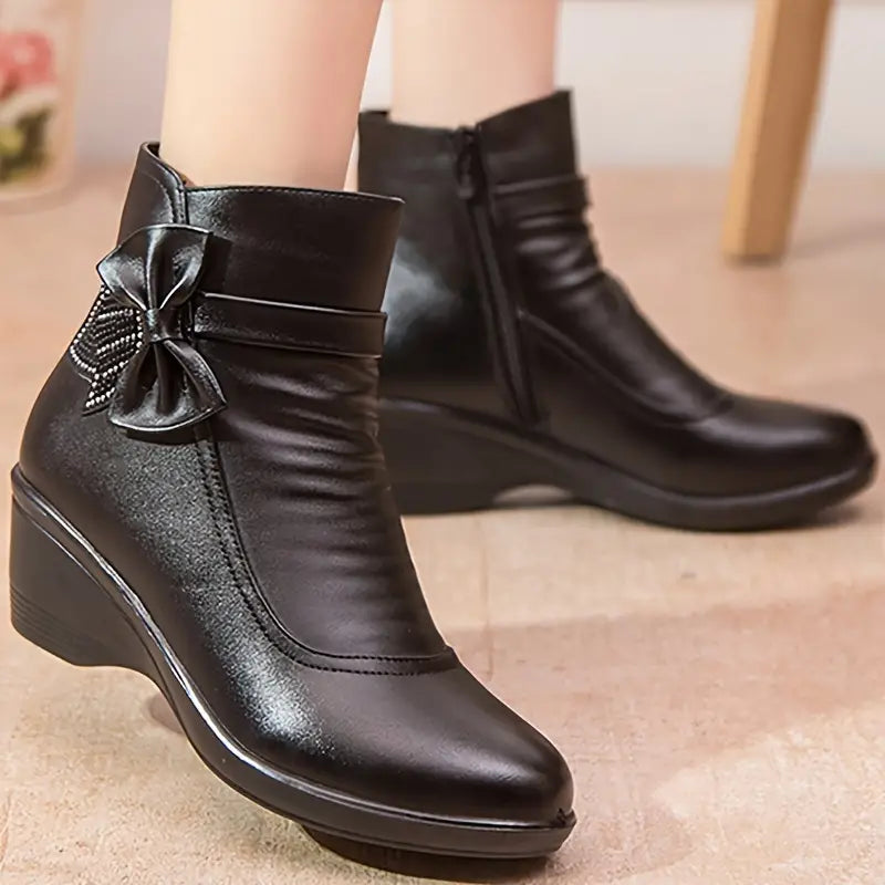 Kathleen | Women's Side Zipper Platform Bowknot Boots