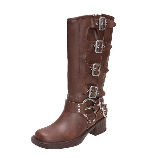 Riza |  Retro Brown Boots with Buckle