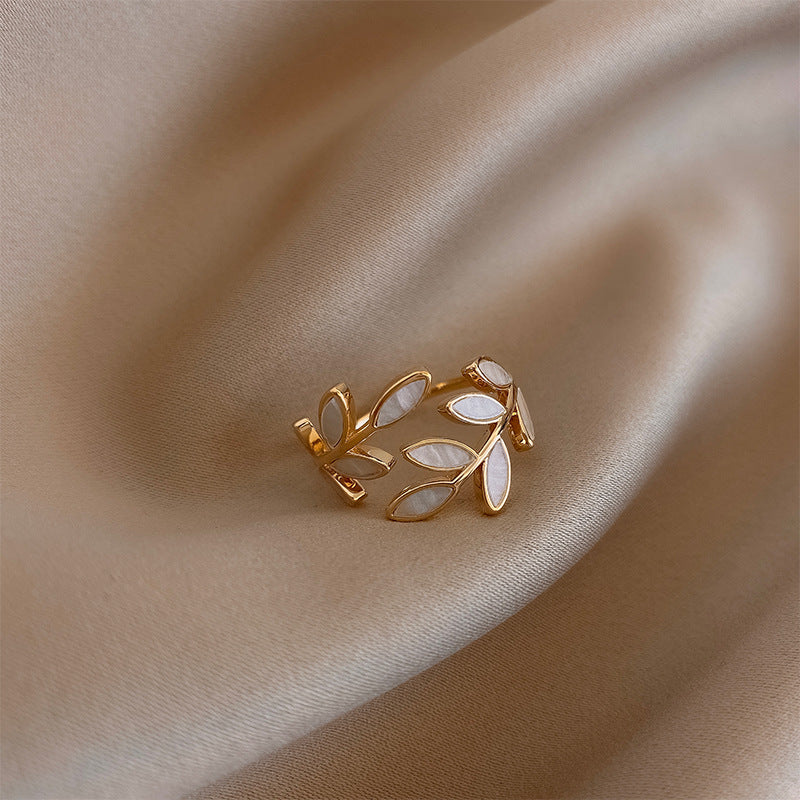 Sophia | White Opal Leaf Adjustable Ring in Gold