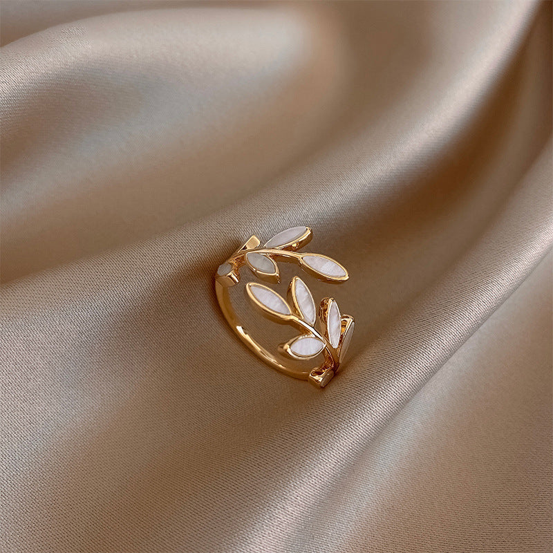 Sophia | White Opal Leaf Adjustable Ring in Gold