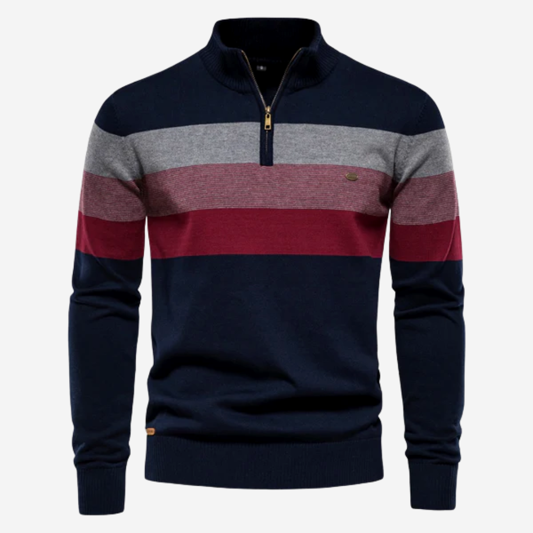 SEAN - BOLD STRIPED ZIP NECK SWEATER