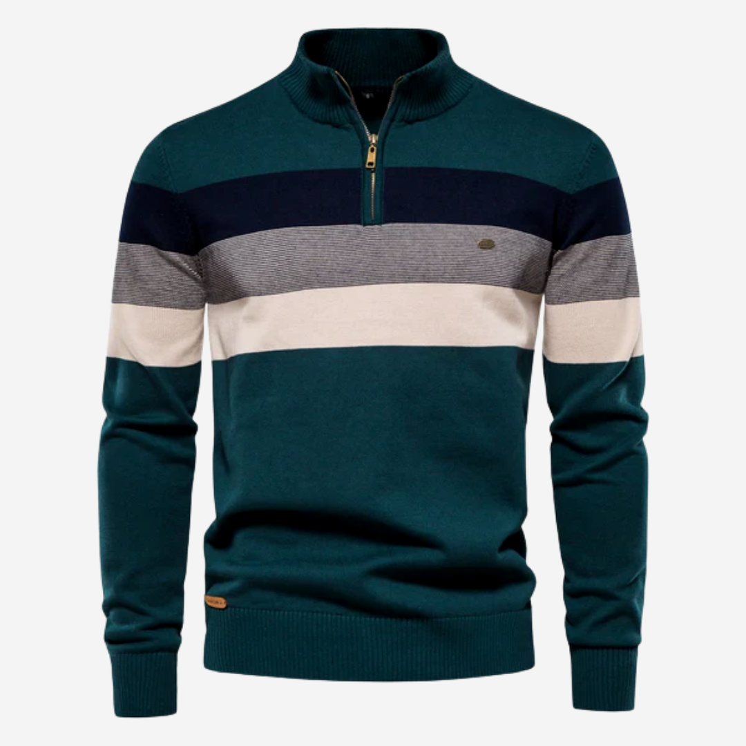 SEAN - BOLD STRIPED ZIP NECK SWEATER