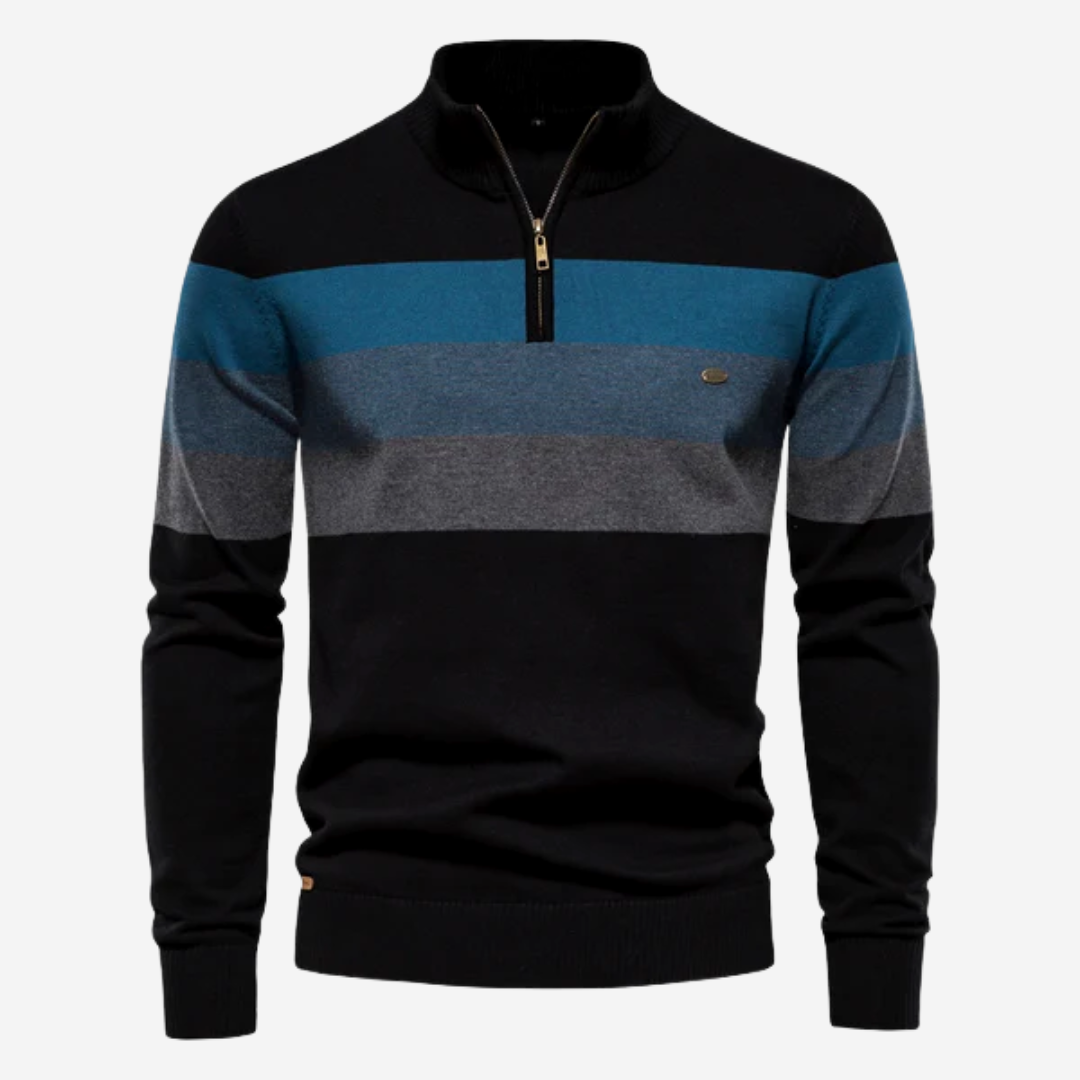 SEAN - BOLD STRIPED ZIP NECK SWEATER