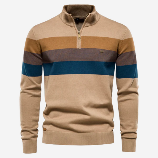 SEAN - BOLD STRIPED ZIP NECK SWEATER